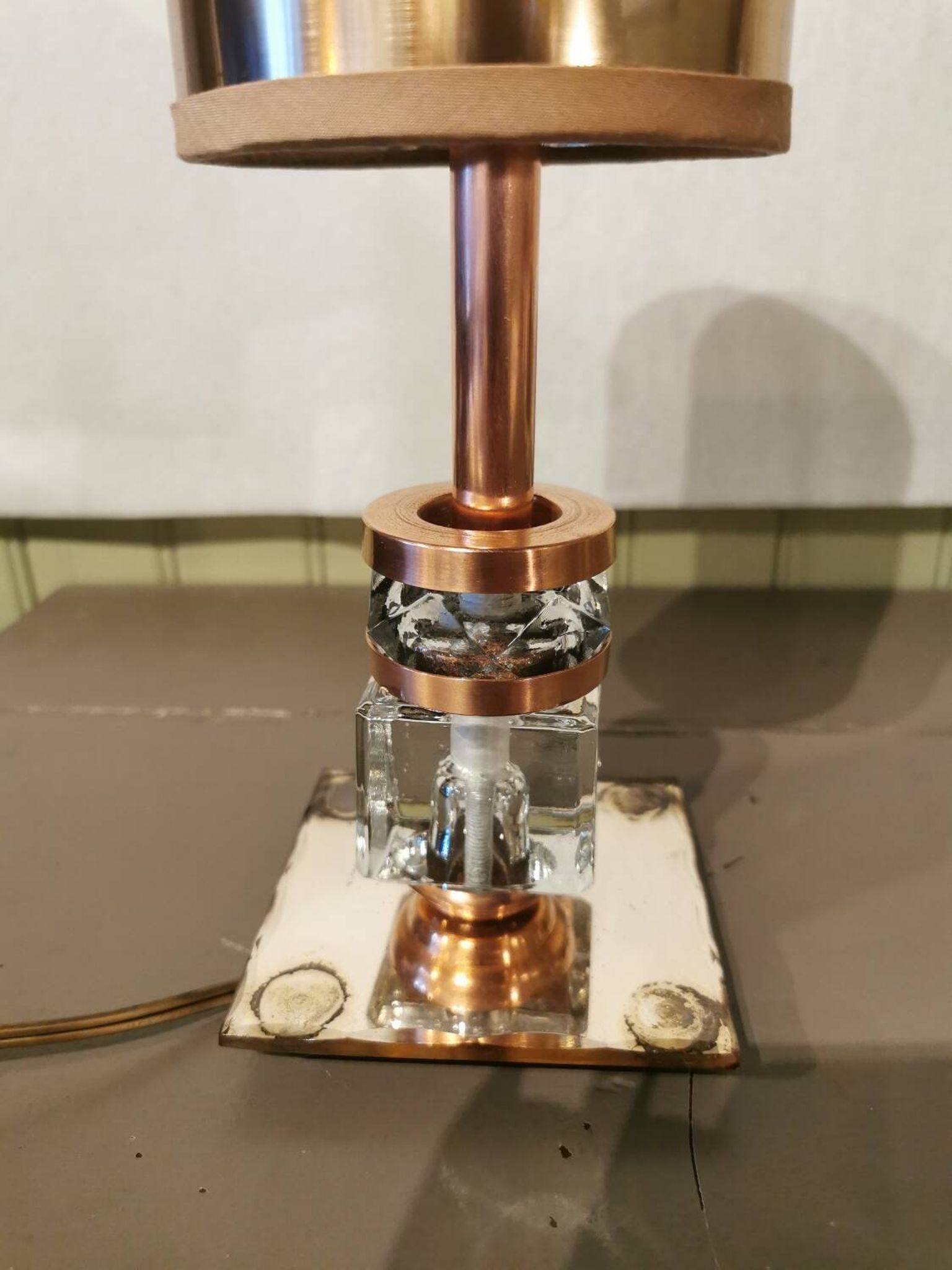 Art Deco mirror lamp, copper and glass