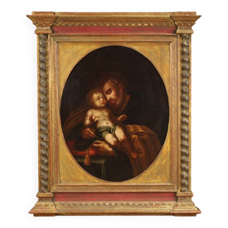 Tableau italien Saint Joseph avec l'enfant du 18ème siècle