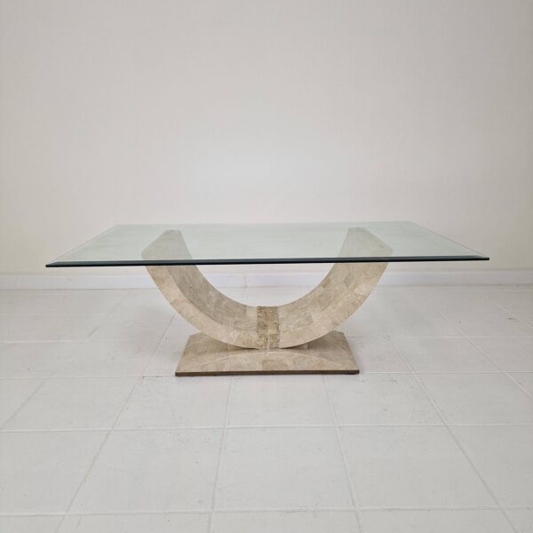 Table à café en pierre de Mactan ou table en pierre fossile, années 1990