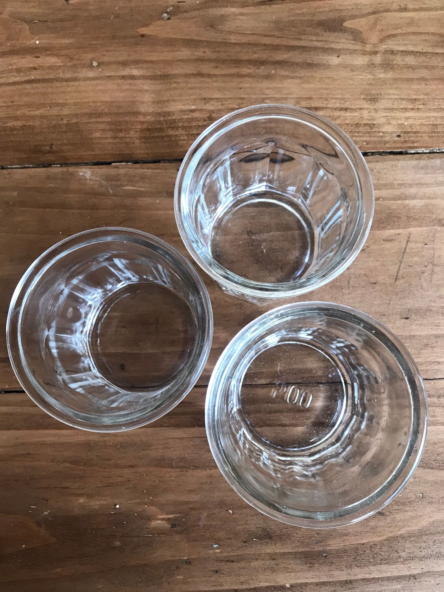 Set of 3 old jam glass jars