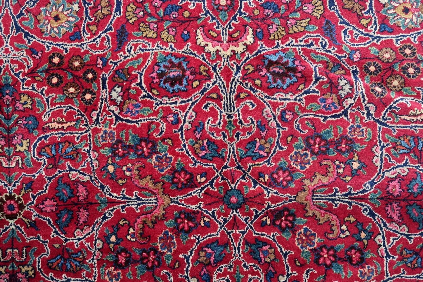 1920s Handmade Antique Wool Floral Rug, Red & Navy, 313 × 396 cm - 1C1303