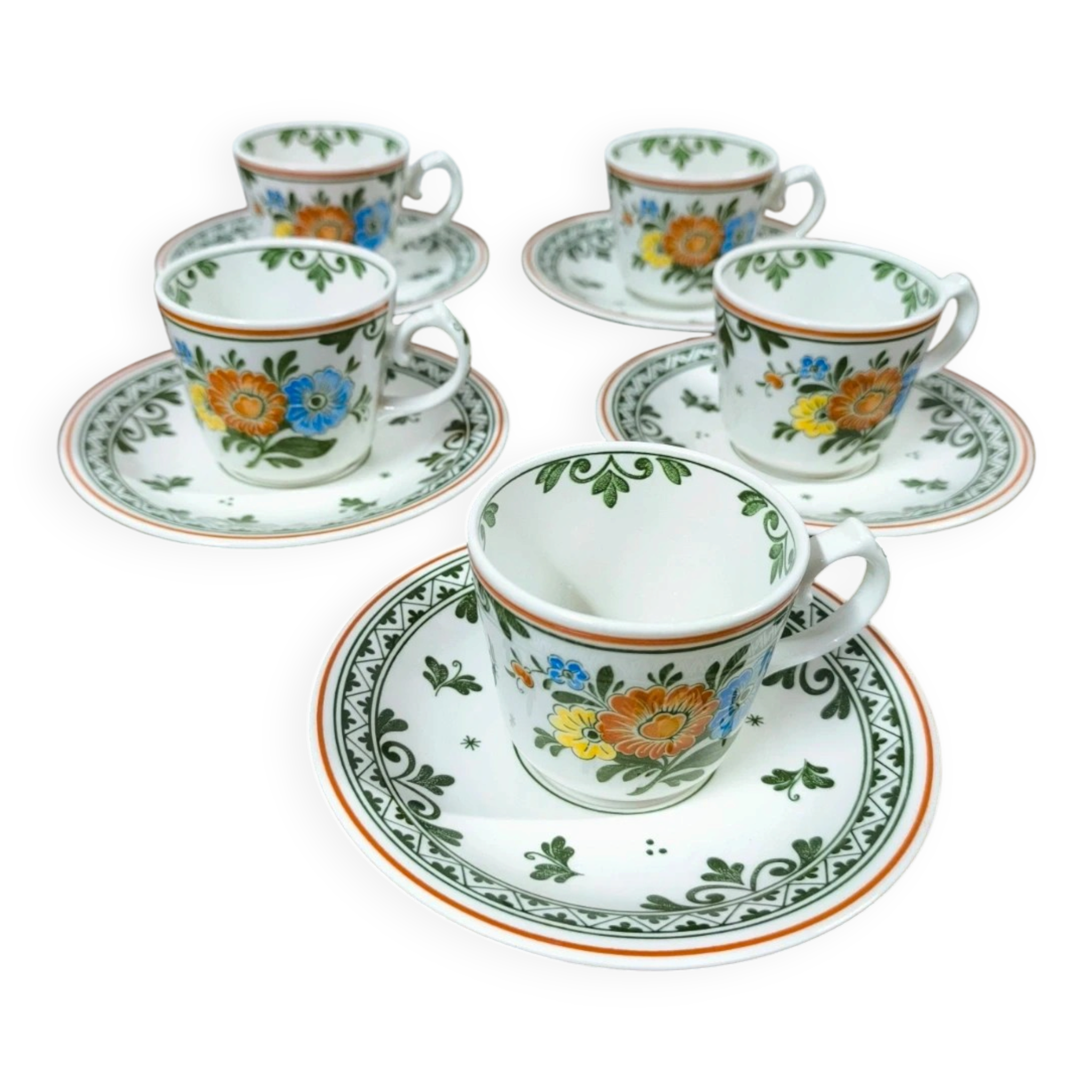 Set of 5 Coffee Cups and Saucers Villeroy & Boch "Alt Amsterdam" Vintage