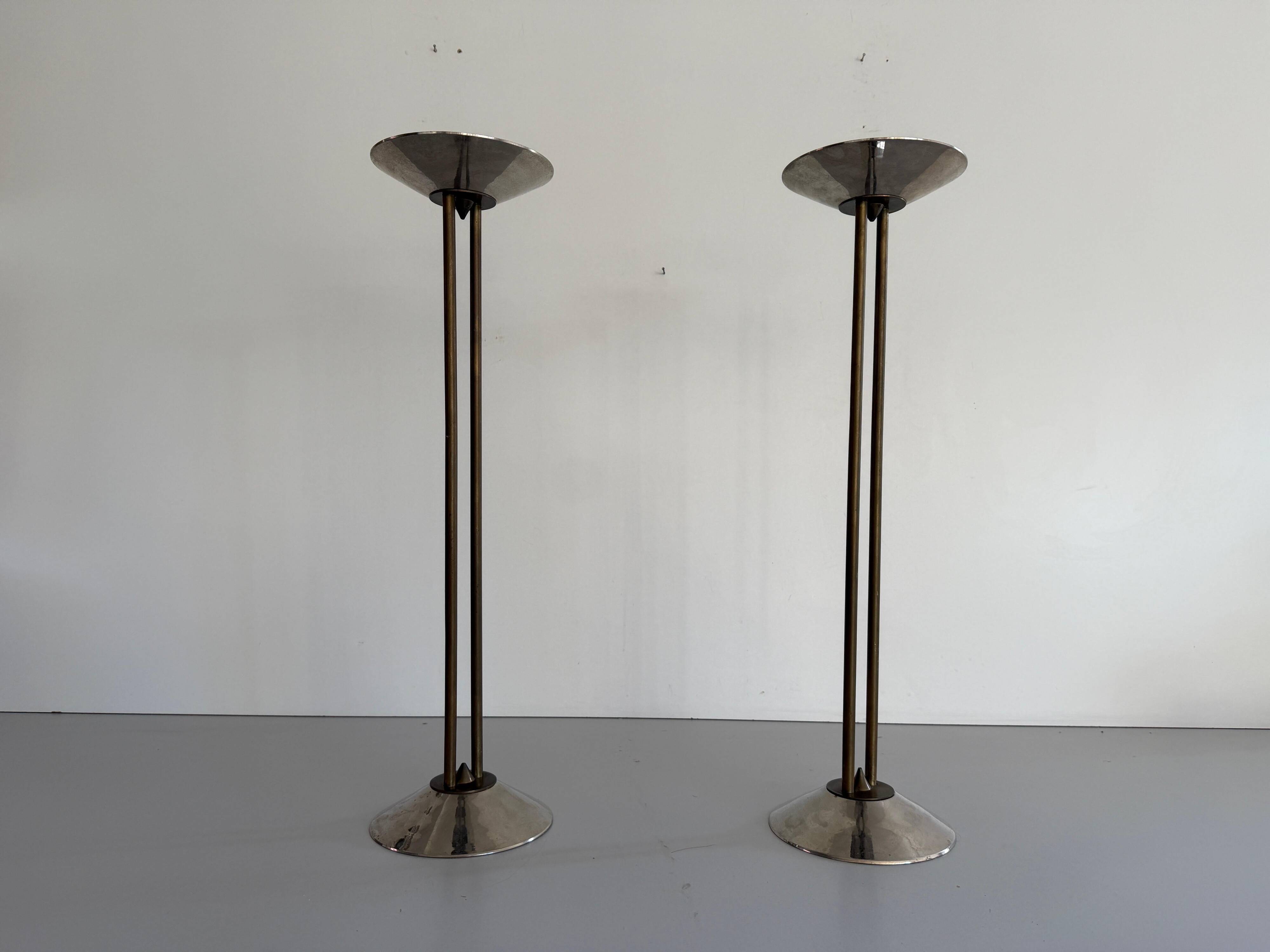 Pair of metal and brass candlesticks, 1960s, Germany