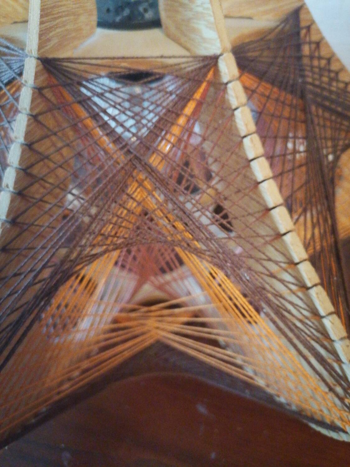 Scandinavian chandelier pendant light 1970s wooden threads