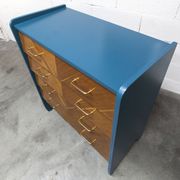 Commode scandinave 1960 atypique bleu Satiné 4 tiroirs