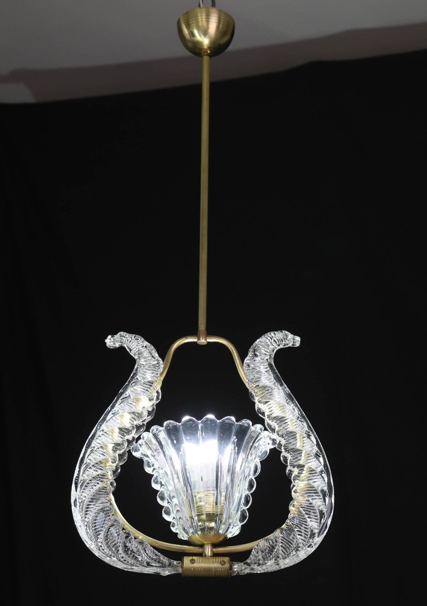 Charming Murano Glass Art Deco Pendant Chandelier by Ercole Barovier, 1940s