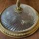 Antique ceiling light in bronze and cut crystal with diamond points.