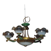 7-light chandelier in glass and brass.