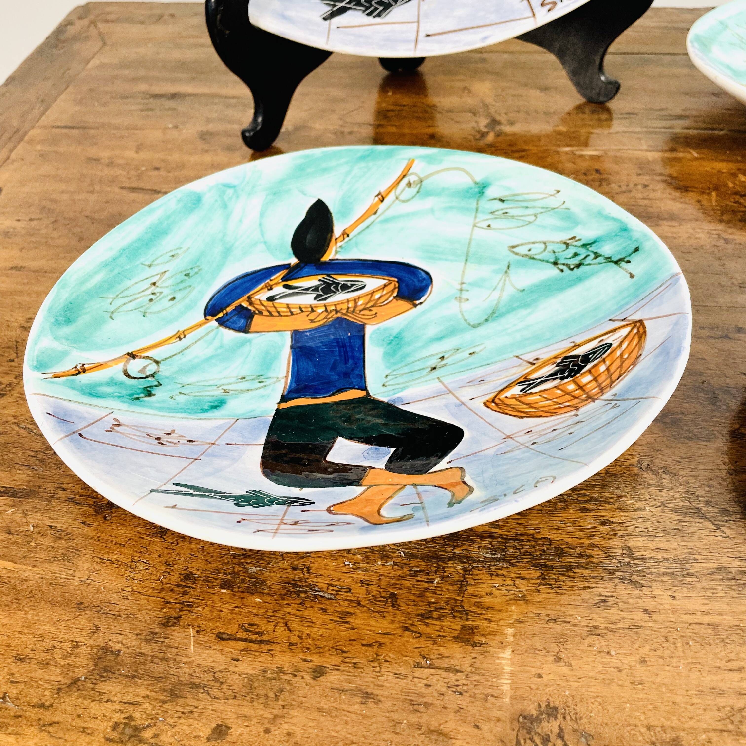 Magnificent set of 5 plates and 1 dish by Cesare Sartori for Sica.