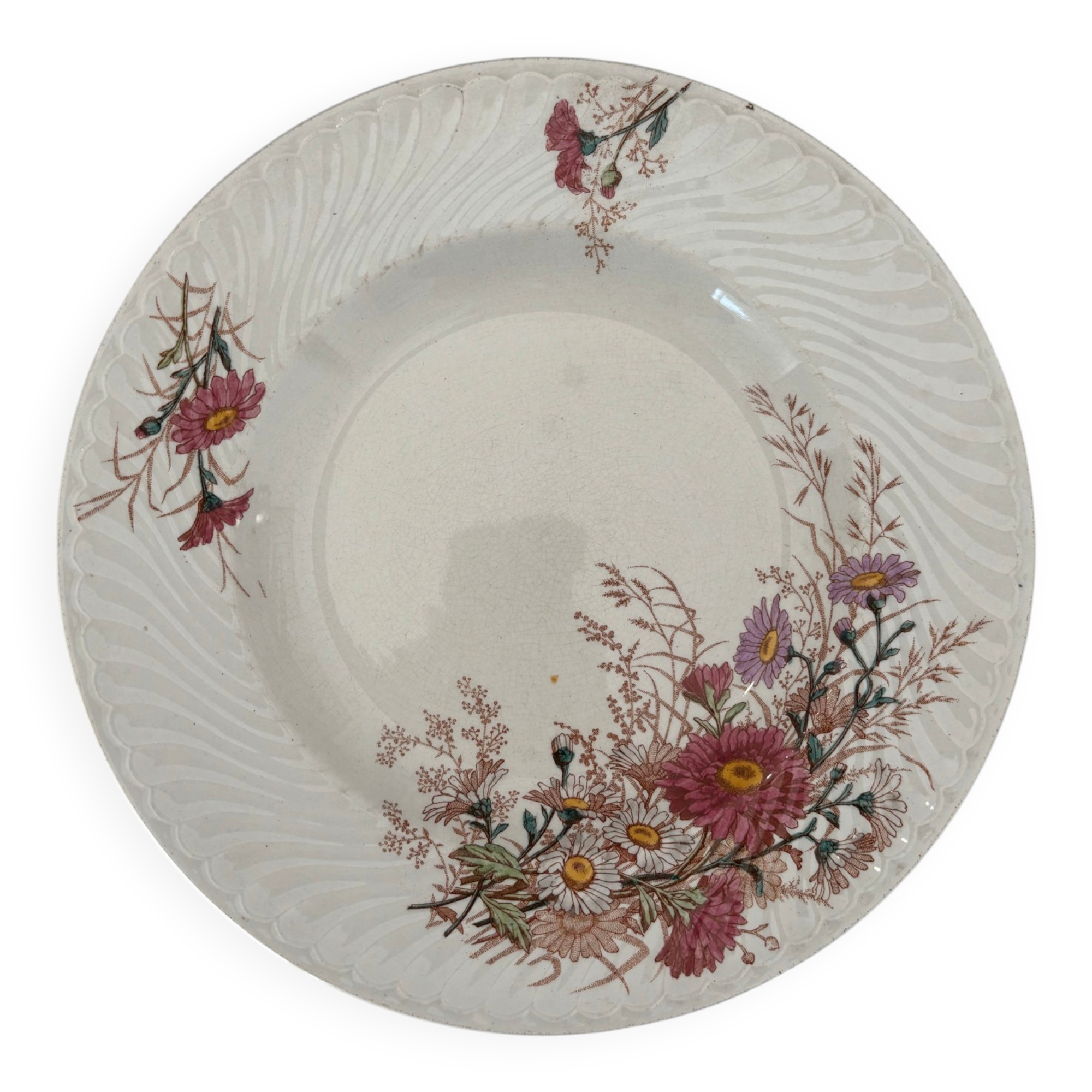 Old hollow plate, pink polychrome ironstone, KG Luneville model.