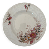Assiette creuse ancienne terre de fer rose polychrome KG Luneville mod