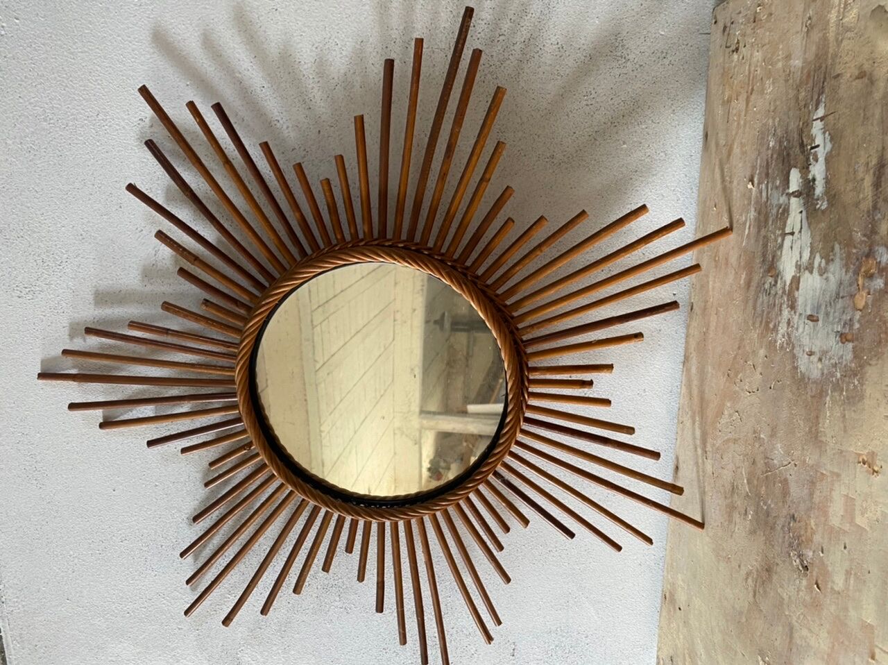 Vintage rattan sun mirror