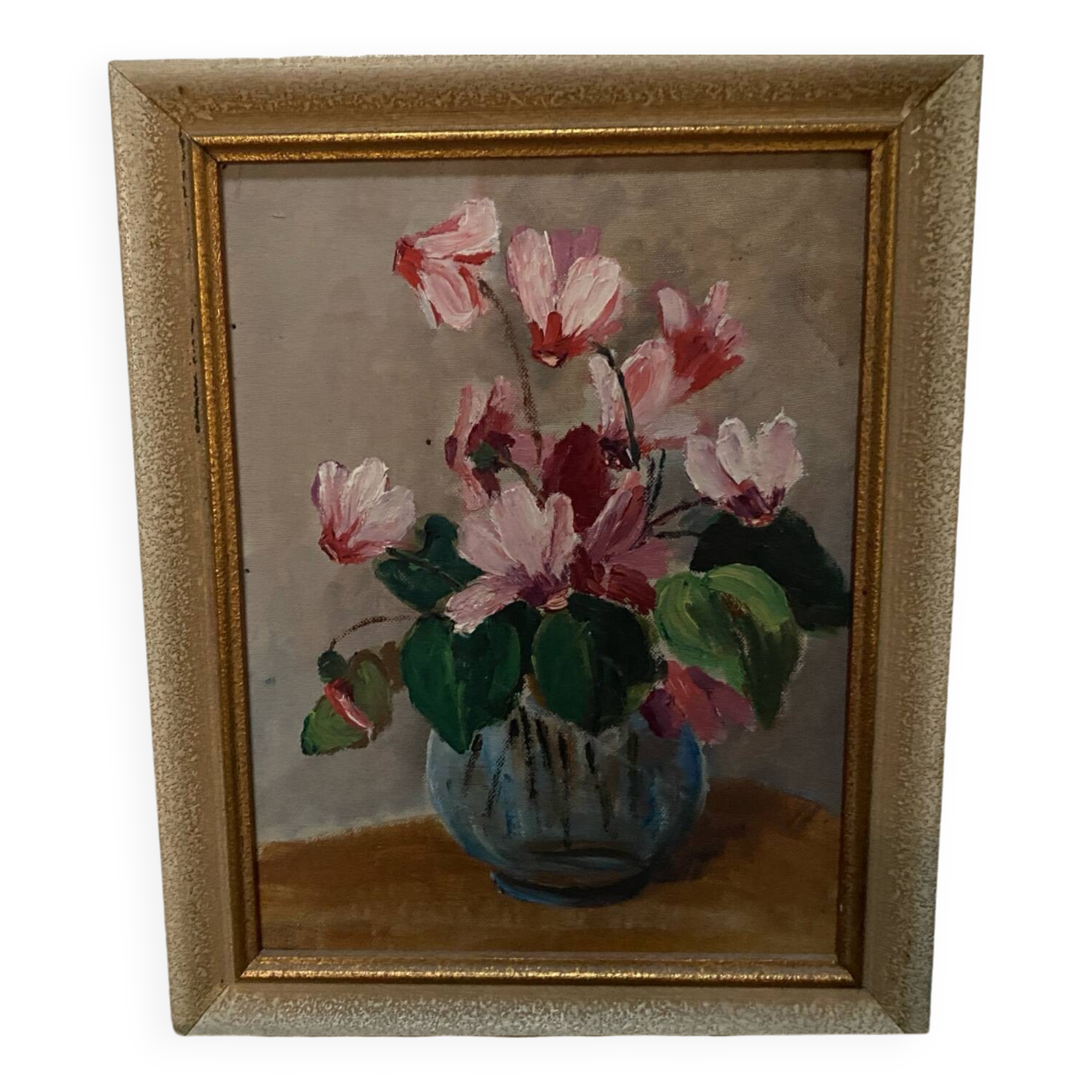 Small old framed oil on cardboard