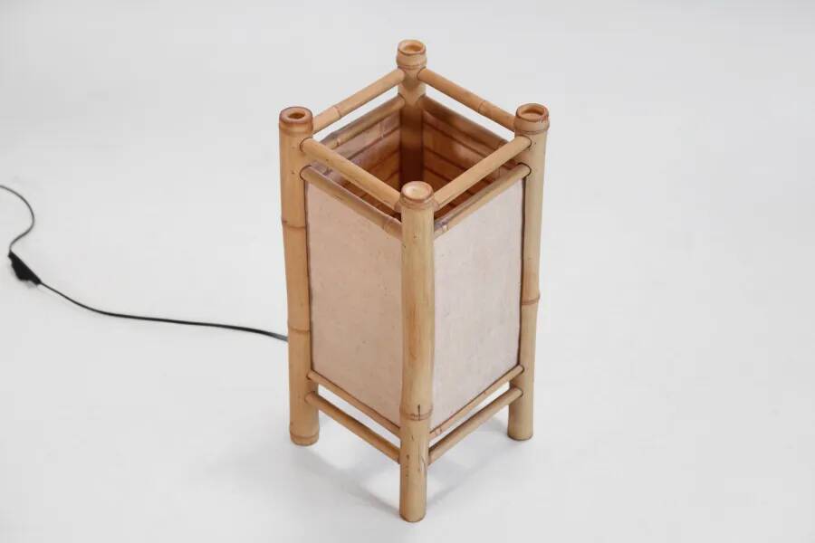 Vintage Japanese Tarogo table lamp in bamboo and linen