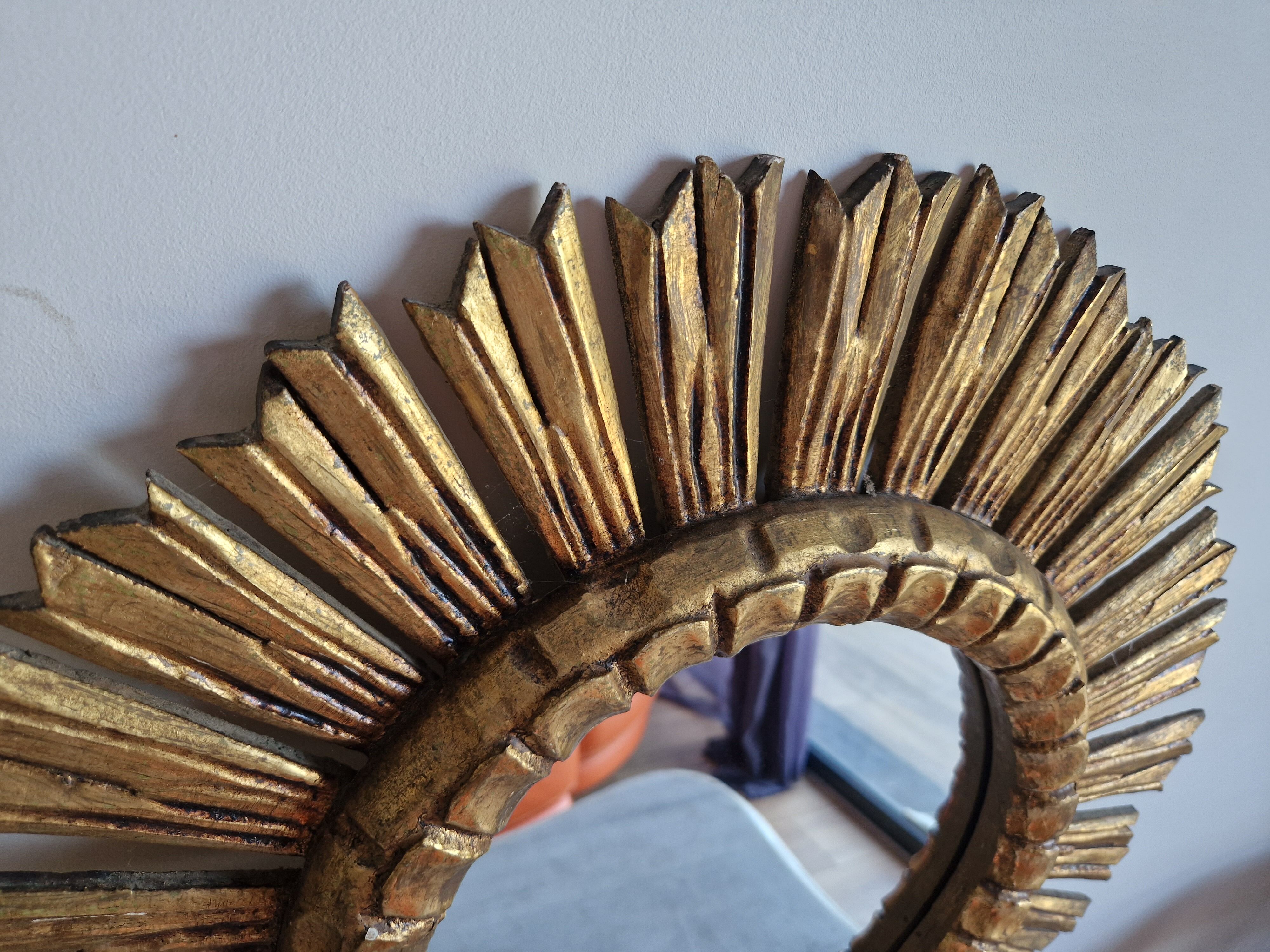 Miroir soleil doré vintage 51 cm