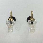 Large pair of old wall lights globe glass swan neck brass rosette porcelain LAMP-7169
