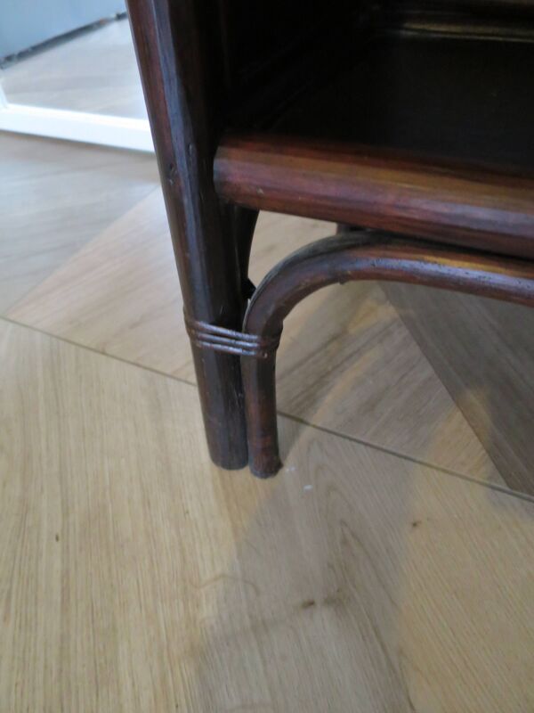 Rare vintage meuble de bar étagère bois rotin tressé années 80 rétro