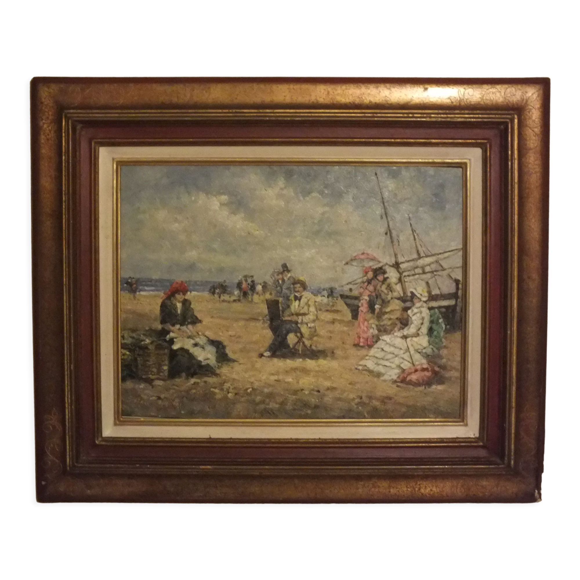 Impressionist painting after Francesco Miralles Y Galup - seaside 1900