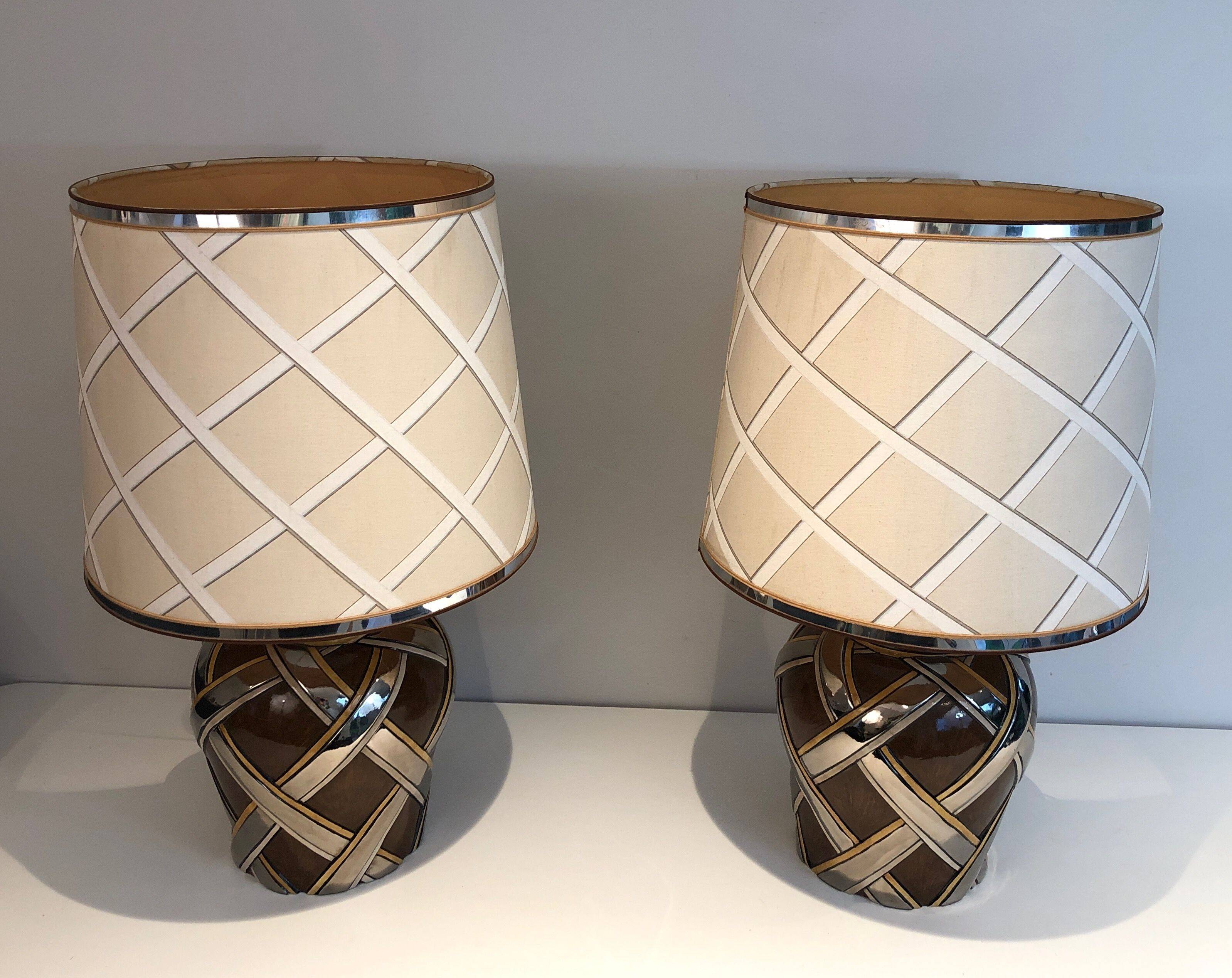 Important pair of ceramic lamps. French work.