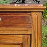 Antique Louis XVI style bedside table in walnut, with a marble top.