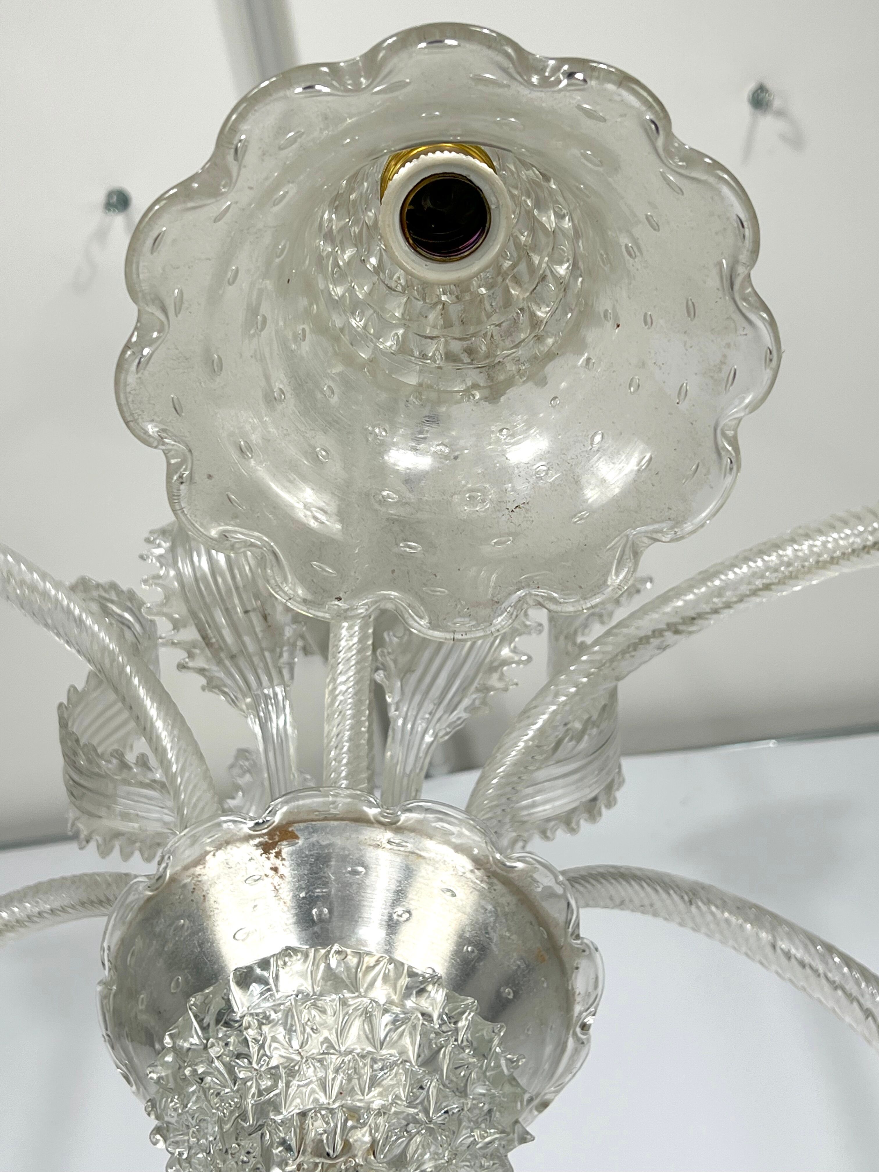 Mid-century six arms Murano Bullicante Rostrato chandelier by Ercole Barovier