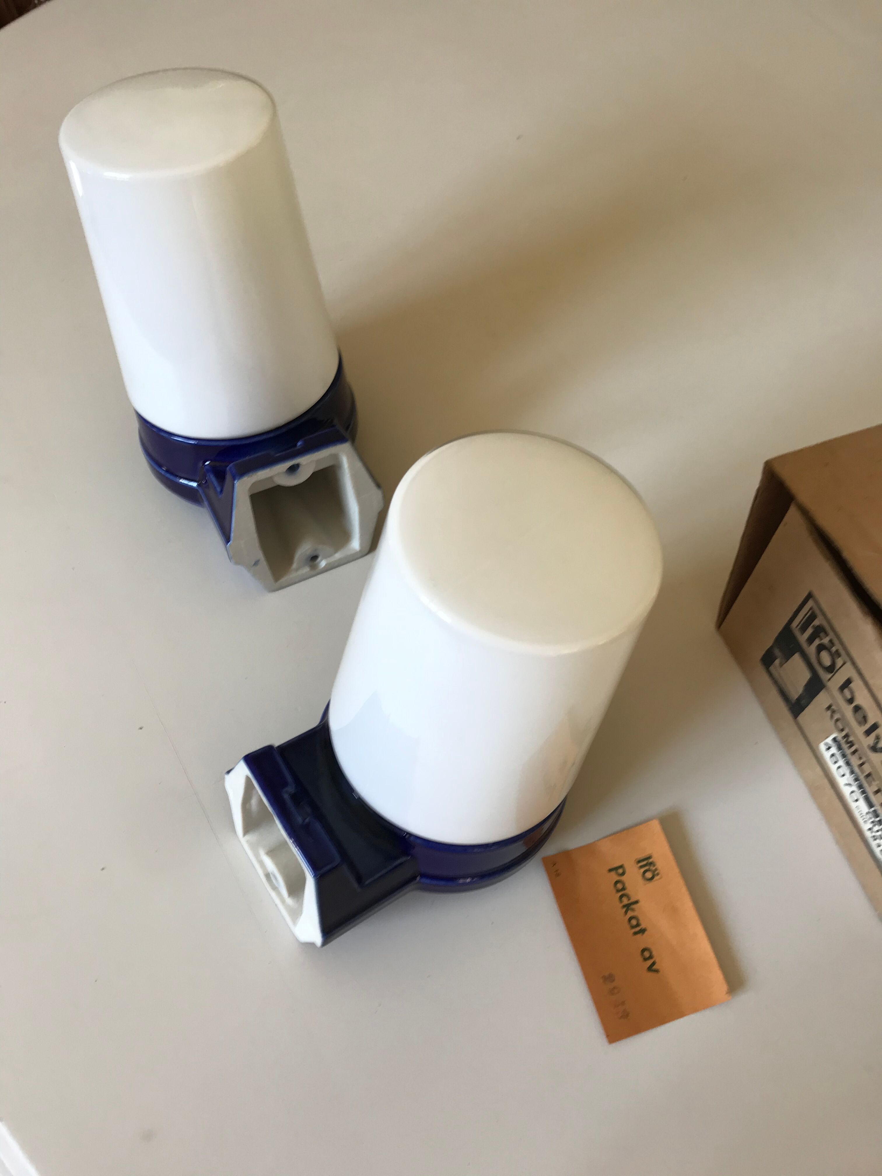 Pair of ceramic and opaline IFÖ sconces