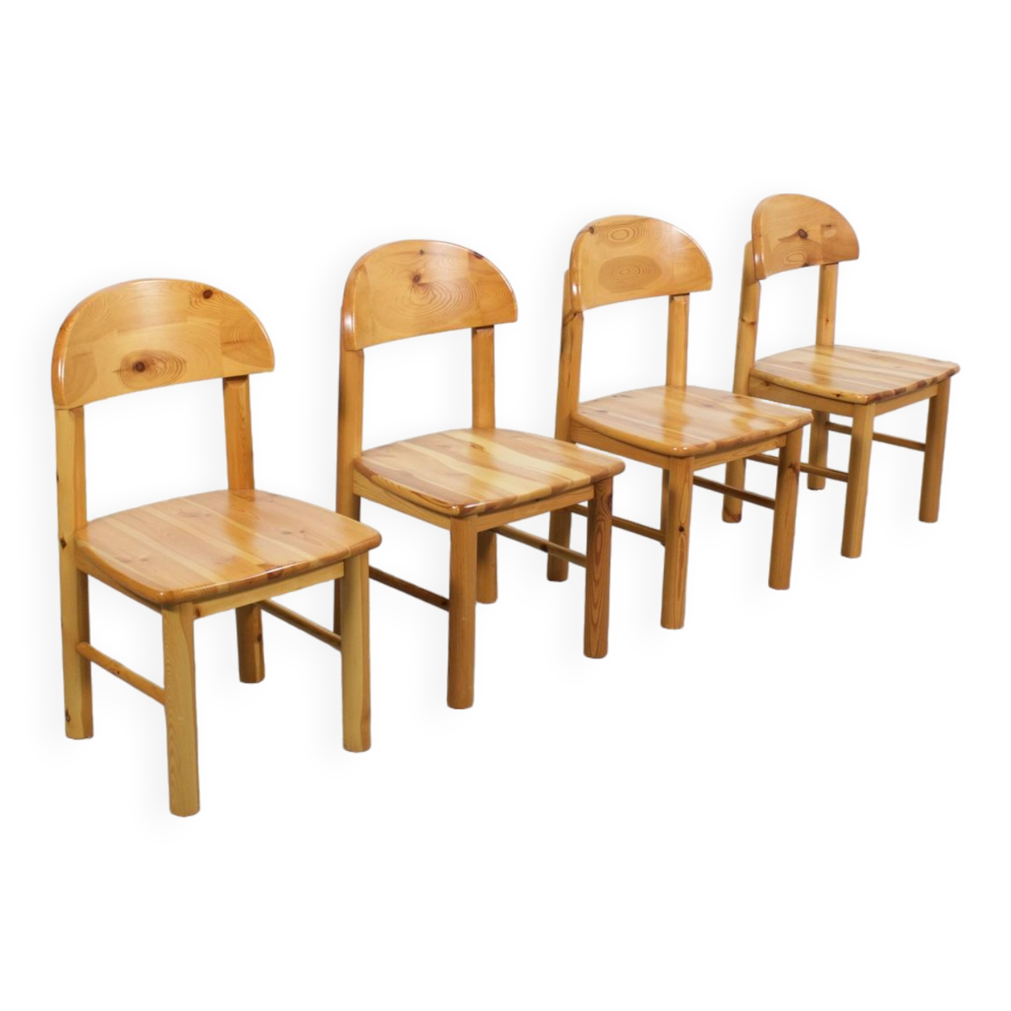 Set of Four Rainer Daumiller Pine Wood Dining Chairs, 1970s