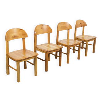 Set of Four Rainer Daumiller Pine Wood Dining Chairs, 1970s