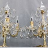 Pair of Girandoles / Chandeliers Bbronze & Crystal Louis XV Style 4 Lights