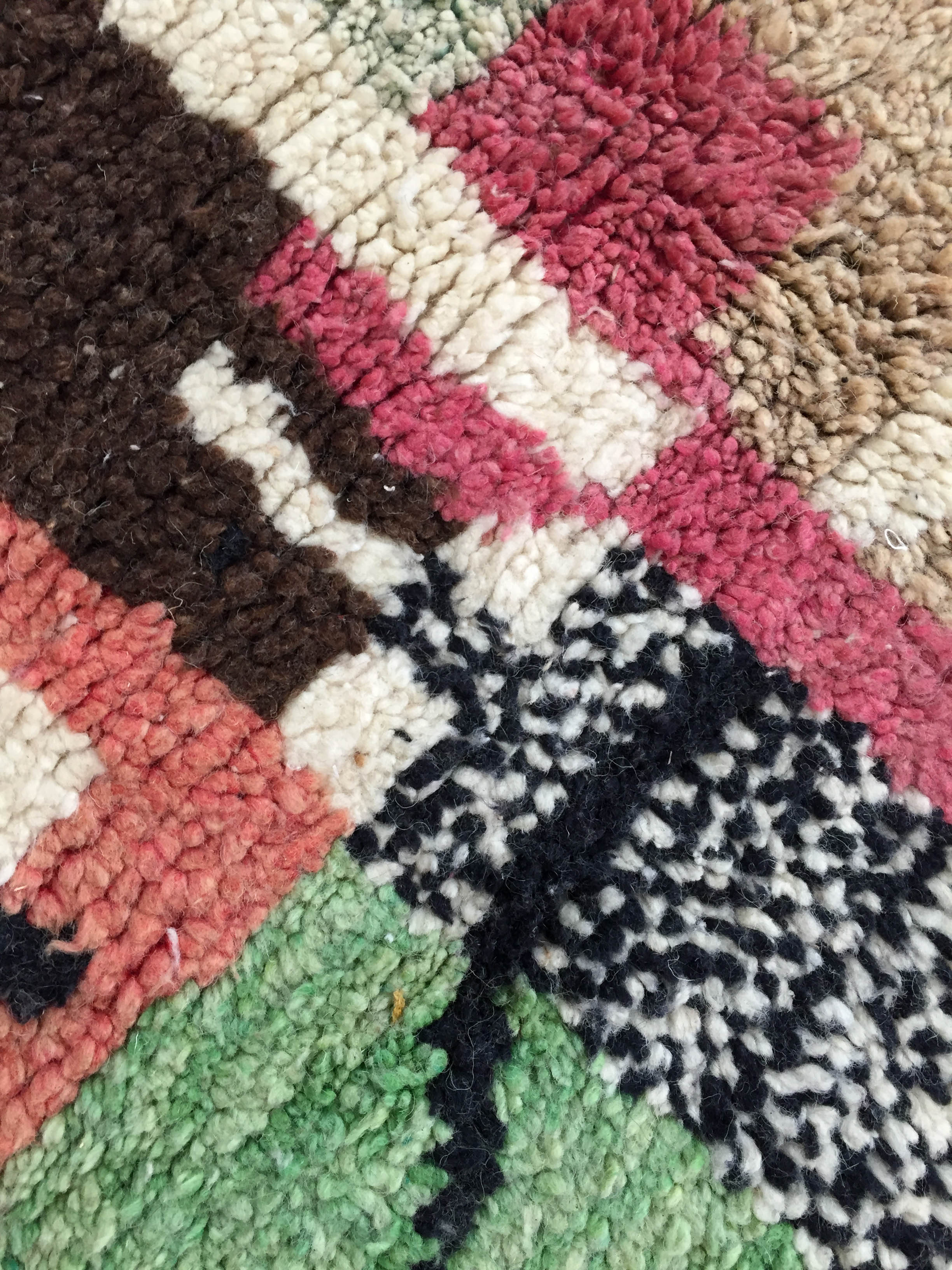 Moroccan Berber boujaad ecru carpet with colorful patterns 303x197cm
