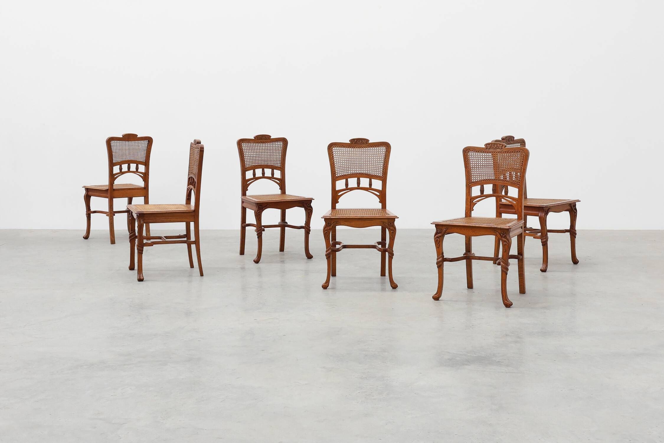 Set of 6 art nouveau dinner chairs in the manner of Victor Horta, Belgium