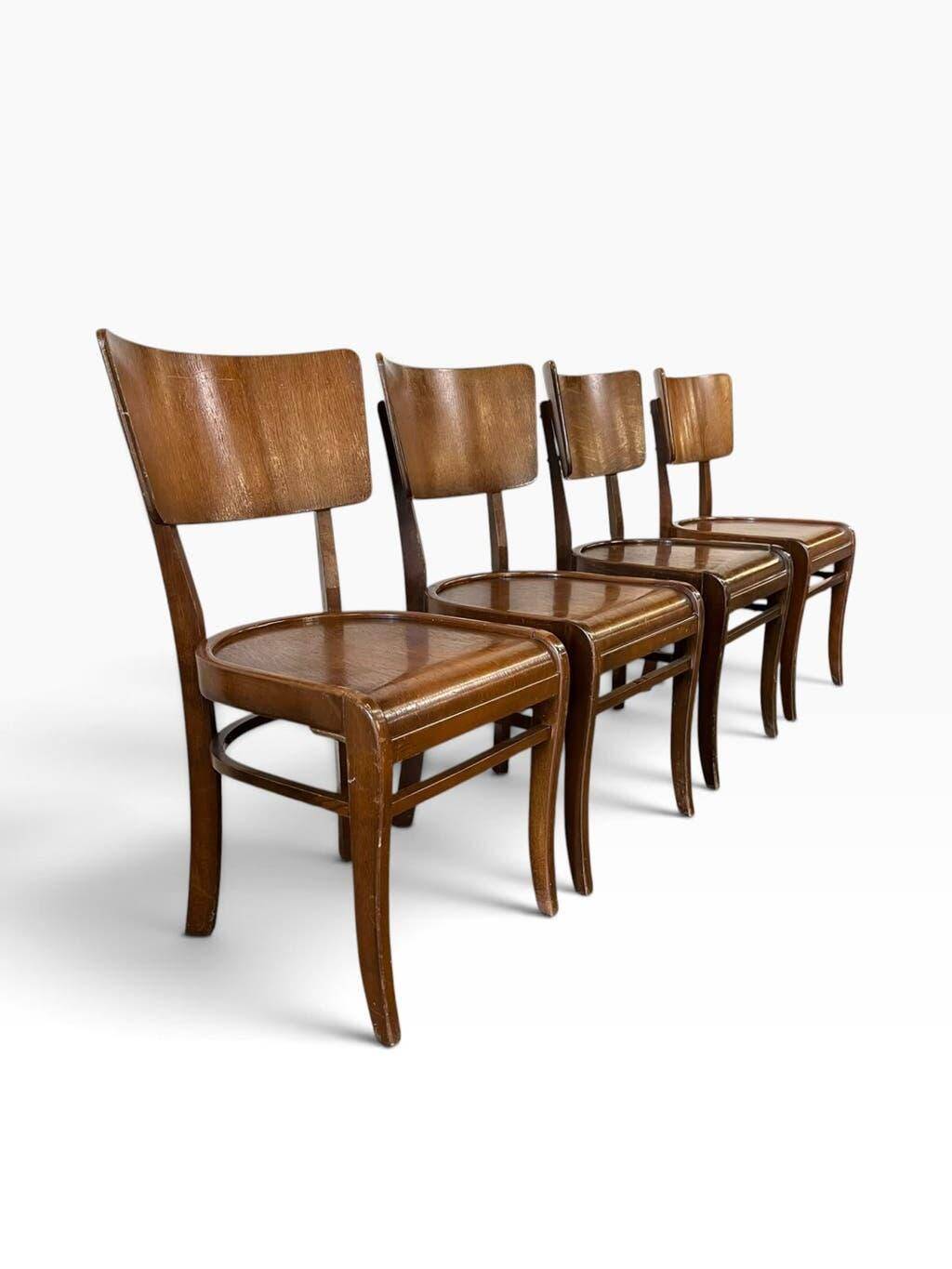 Ensemble de 4 chaises art déco vintage en bois