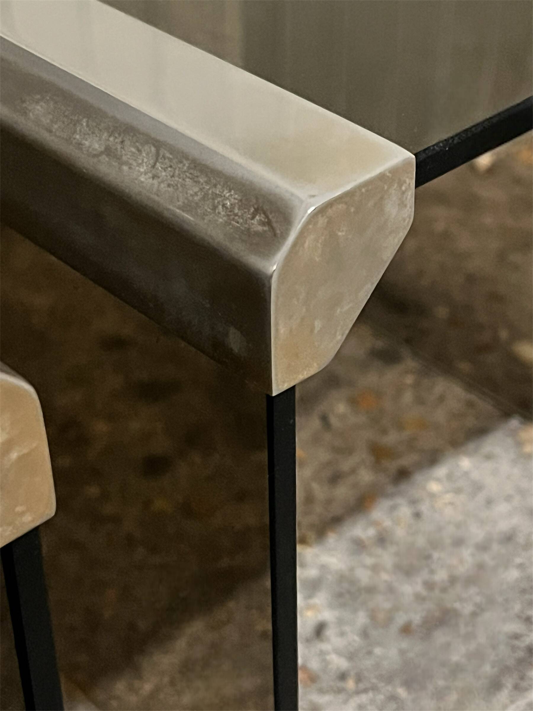 Design bedside table in metal & smoked glass, Roche Bobois 1970.