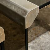 Design bedside table in metal & smoked glass, Roche Bobois 1970.