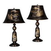 Mid 20thc japanese pair of lacquered table lamps c.1960