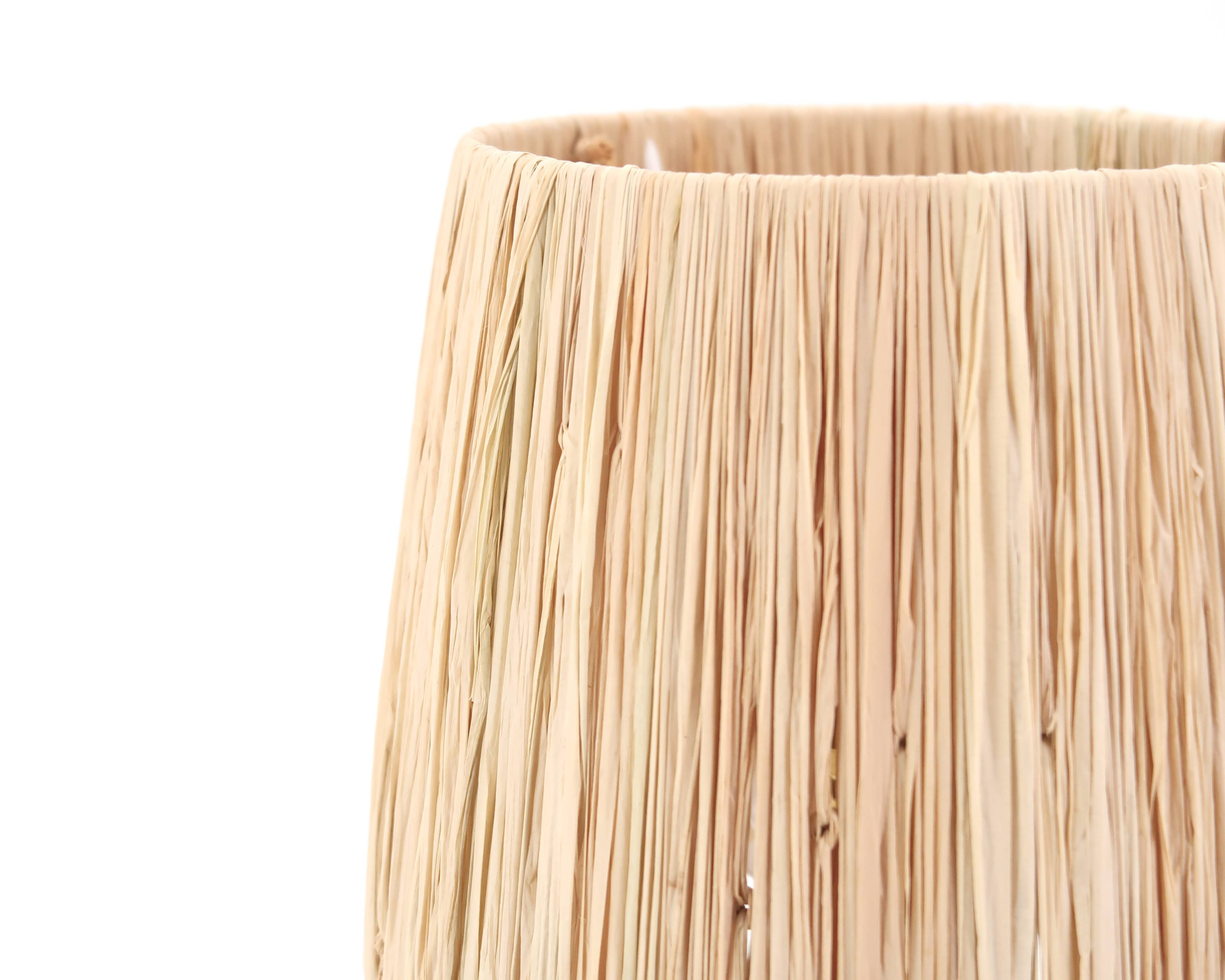 White ceramic lamp, raffia lampshade, 1950s