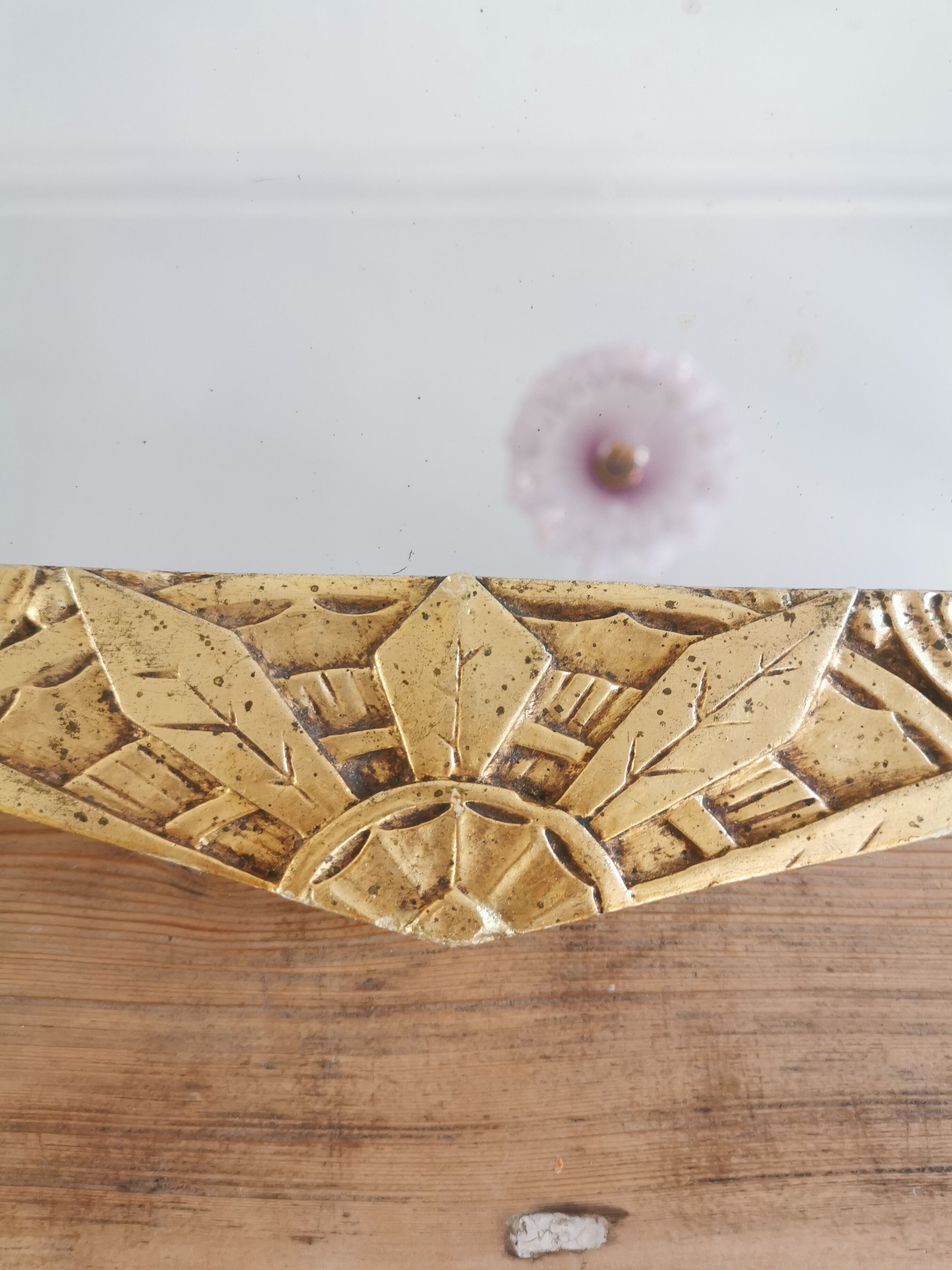 Golden Art Deco beveled mirror 65x38cm