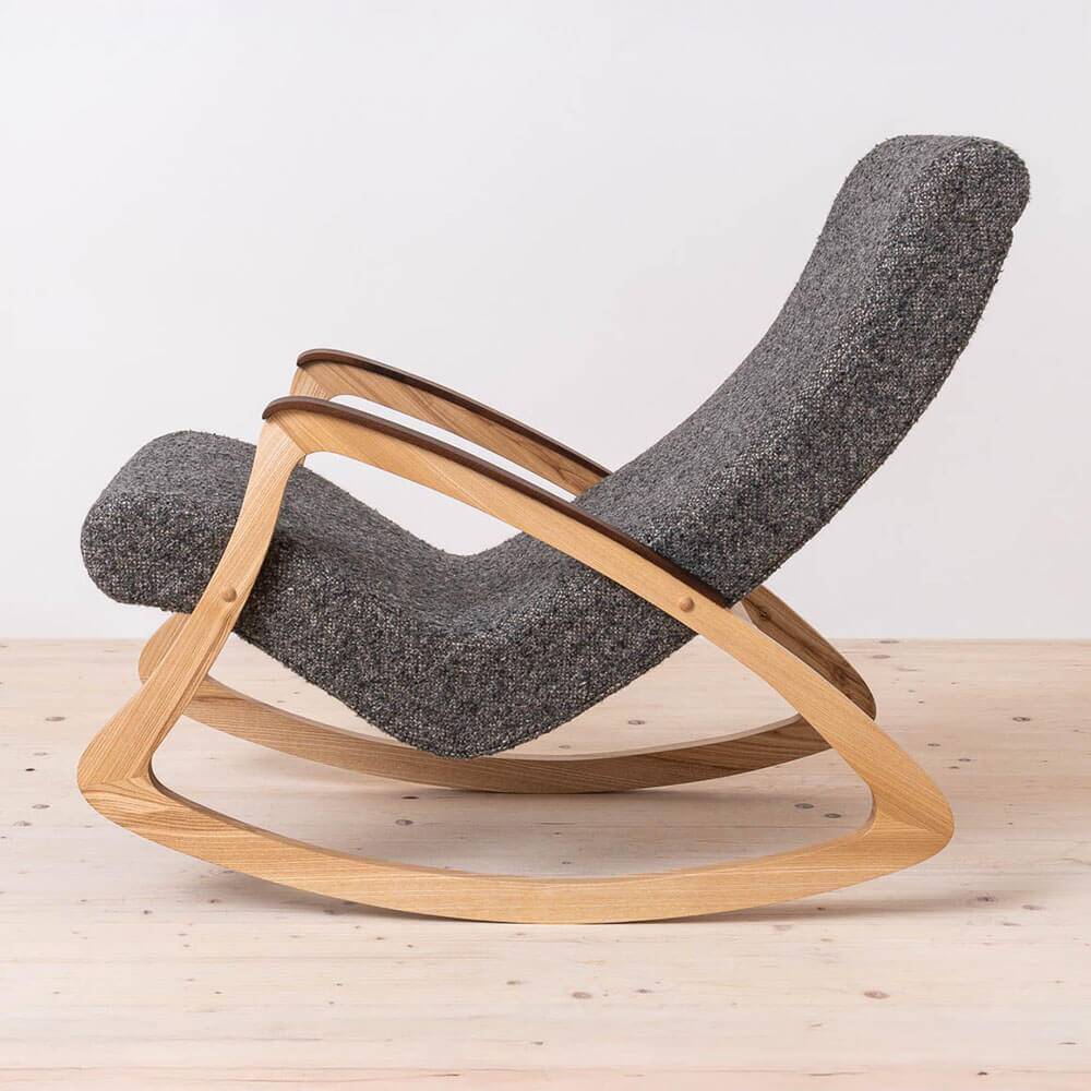 Mid Century Modern Vintage Rocking Chair, Czechoslovakia, 1950s, Reupholstered