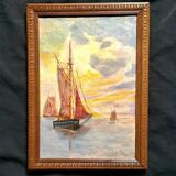 Impressionist painting - Marine Oil on canvas - 19th century - French Impressionist school