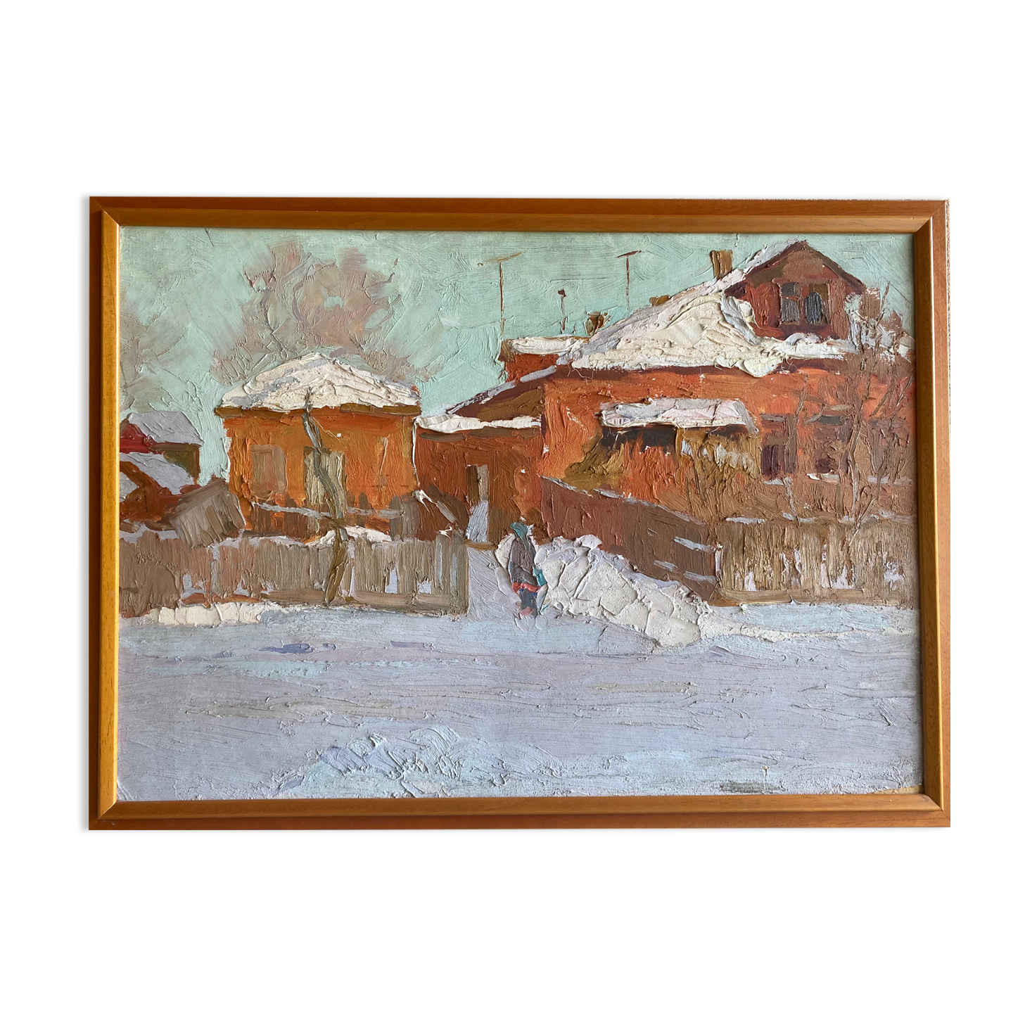 Russian school painting by Eugene Krilov "Lively village view"