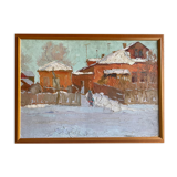 Russian school painting by Eugene Krilov "Lively village view"
