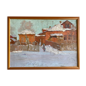 Russian school painting by Eugene Krilov "Lively village view"
