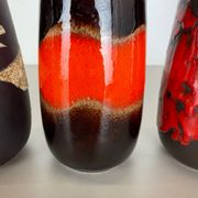 Set of Four Vintage Pottery Fat Lava Vases Made by Scheurich, Germany, 1970s