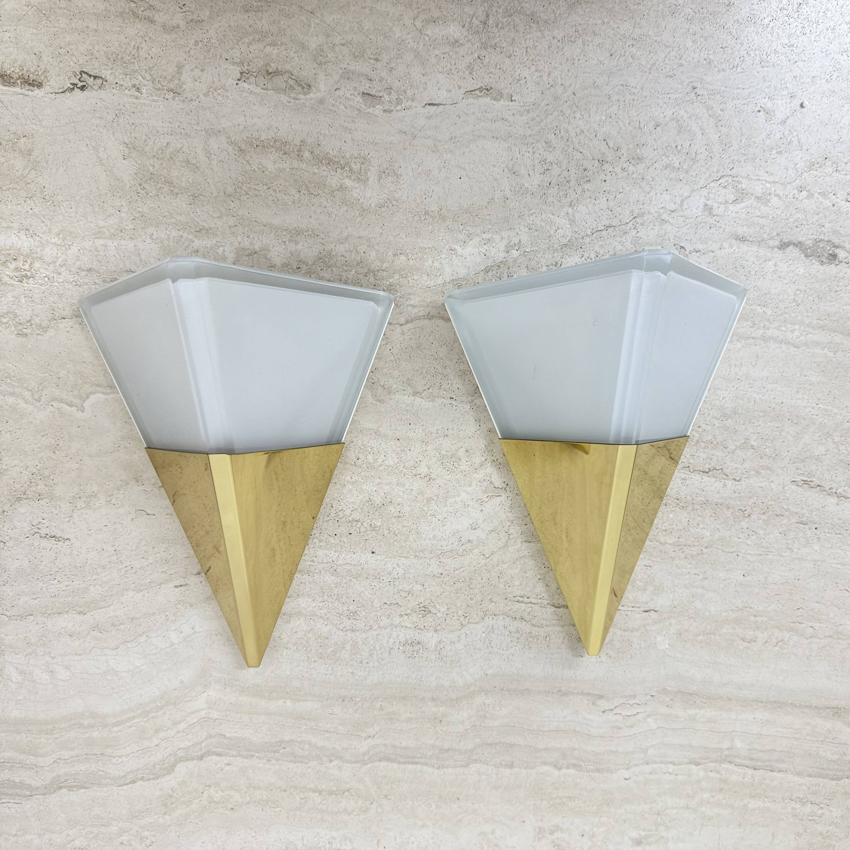 Set of 2 Limburg Glashütte brass and glass wall lamps sconce , 1970s