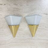 Set of 2 Limburg Glashütte brass and glass wall lamps sconce , 1970s