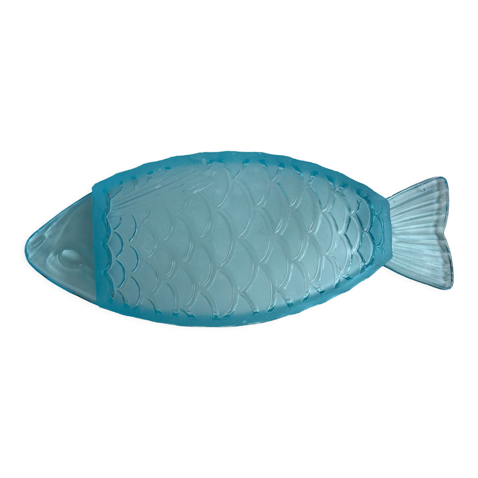 Fish pocket in turquoise blue glass 70s