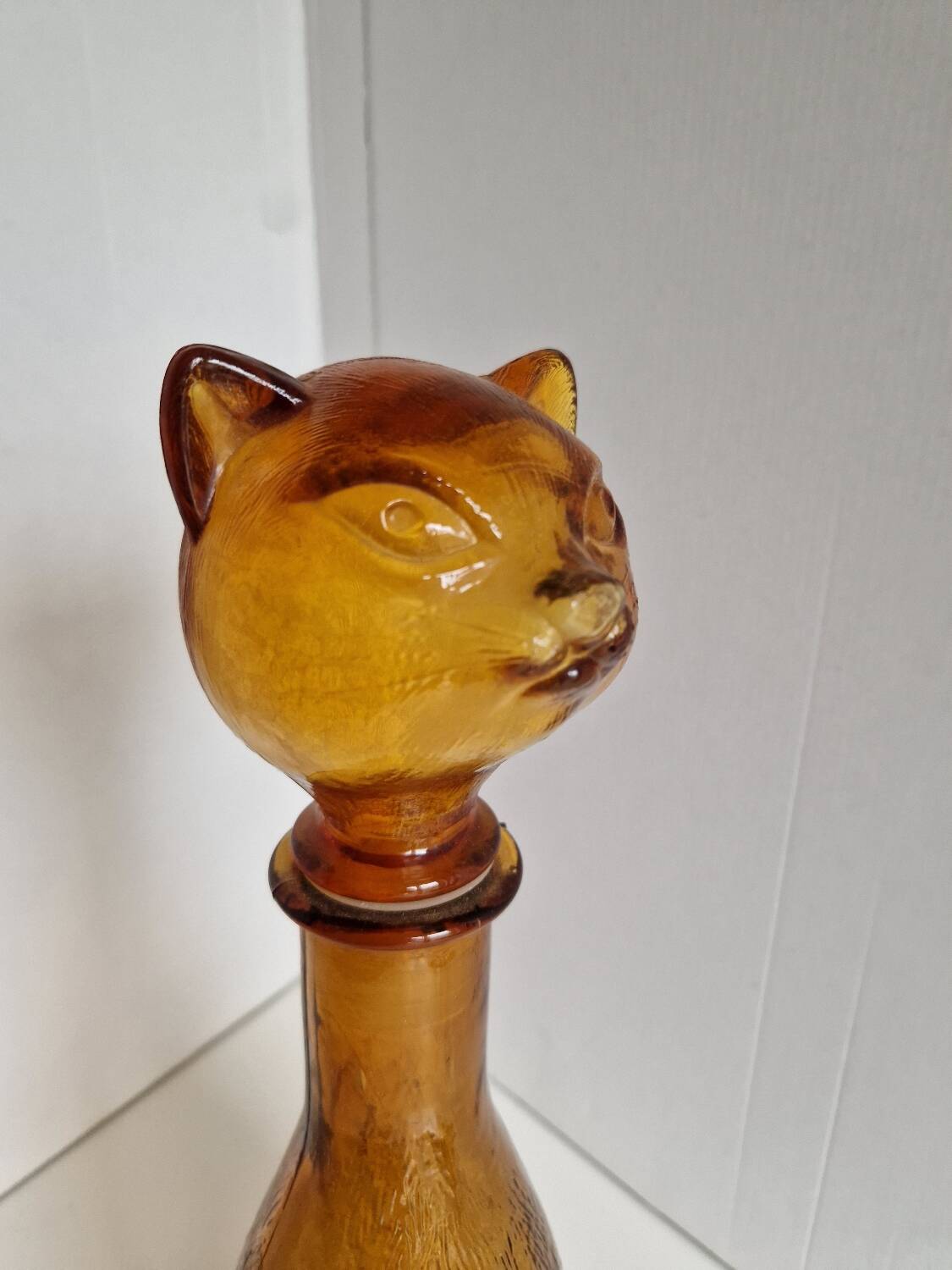 Vintage Empoli Amber Glass Cat Shaped Bottle