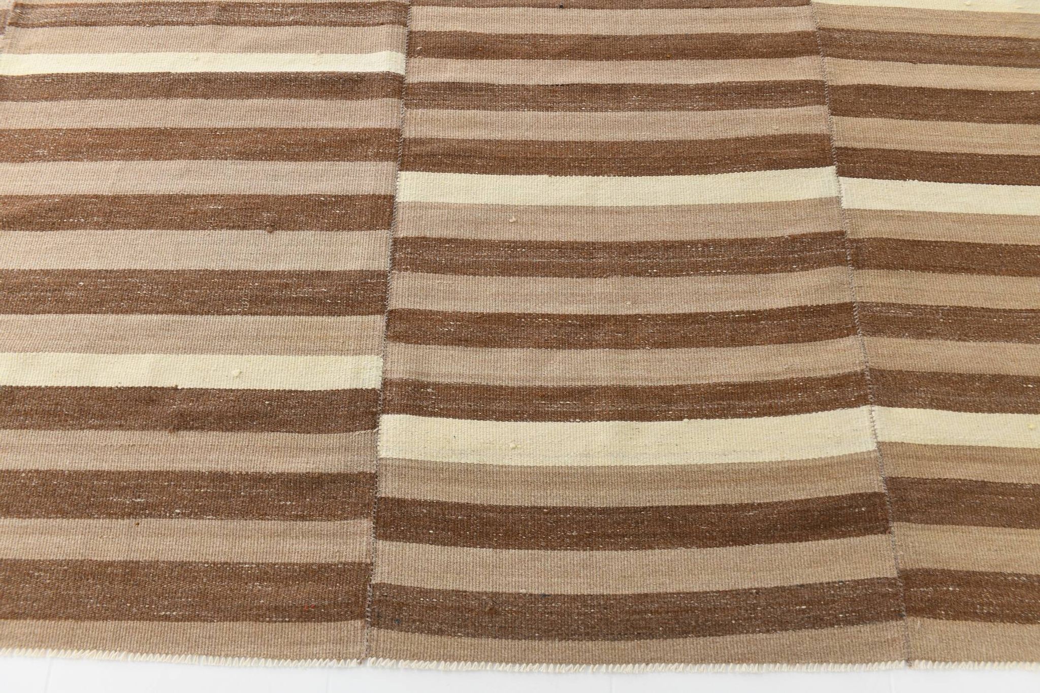 10x13 Dark Brown & Beige Vintage Kilim Rug, 311x394Cm