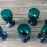 Six Roemer glasses in green blown crystal with "pastilles" decoration