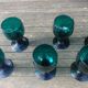 Six Roemer glasses in green blown crystal with "pastilles" decoration